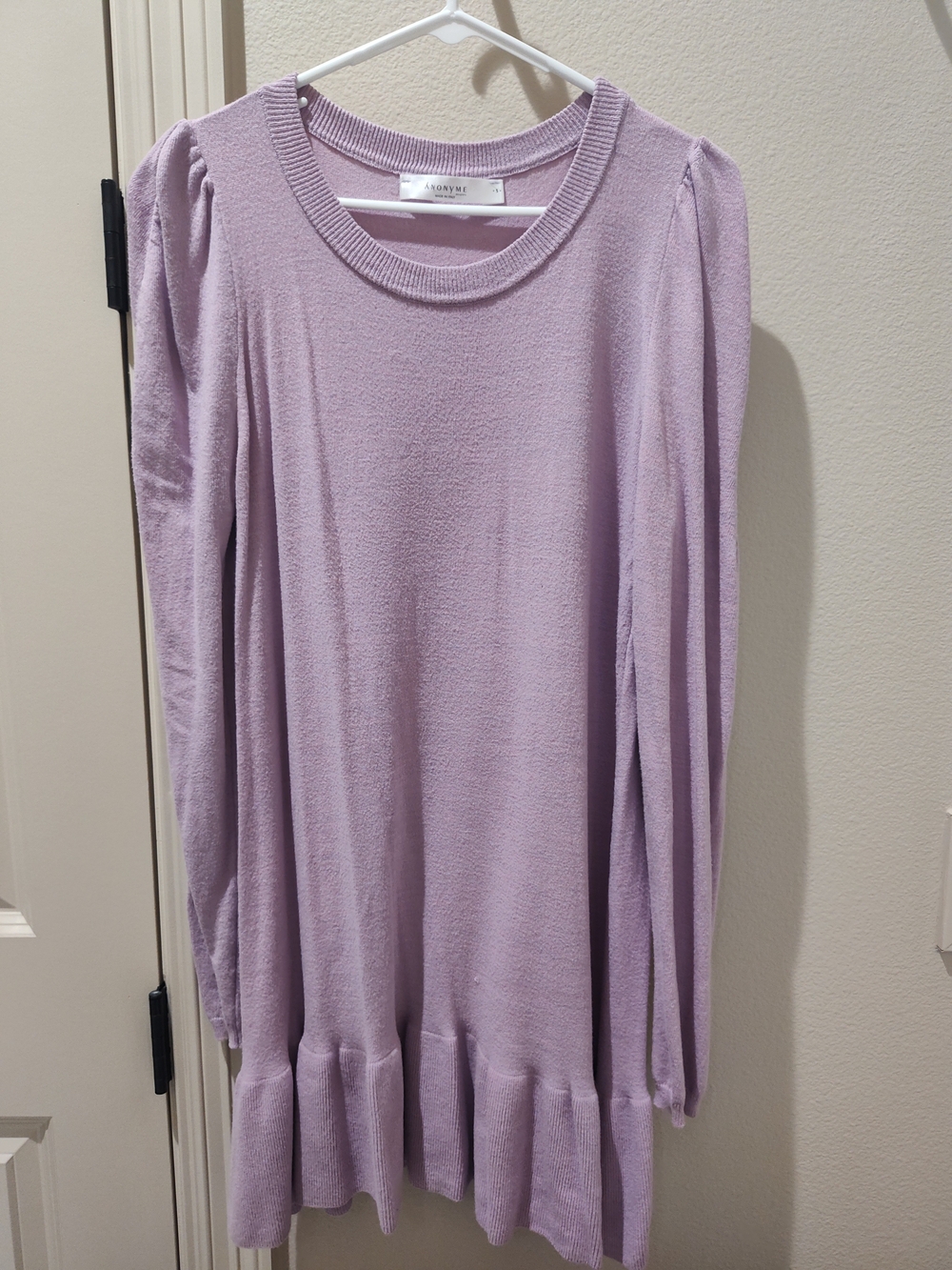 Anonyme Lavender Long Sleeve Ruffle Hem Sweater Dress Size S Made In Italy